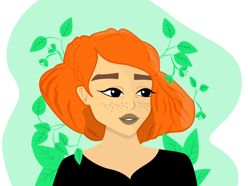 Orange hair design debute dribbble hello hobby combination colors orange girl vector art digital sketch drawing illustrator illustrations