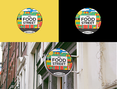 Food Street Identity branding doodle flat illustration logo
