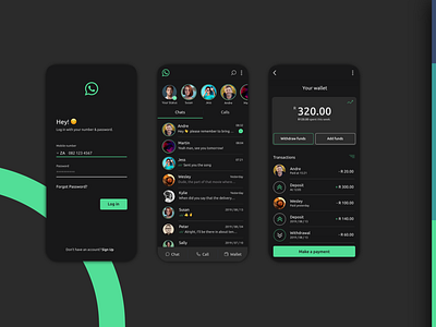 WhatsApp Concept - Dark mode adobe xd app chat chat app design flat icon minimal ui ux whatsapp xd