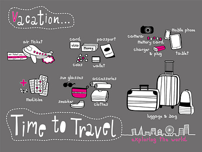 Time to travel  : exploring the world doodle sketch design