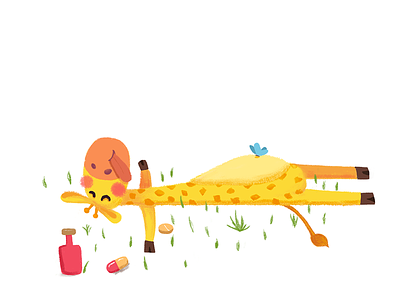 miracle garden_giraffe_4 animal butterfly design drunk giraffe grassland illustration lying sleeping the medicine ux wine