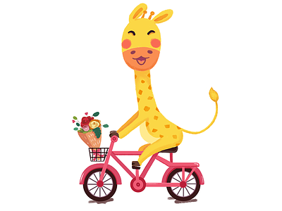 miracle garden_giraffe_9 animal bicycle design flower giraffe happy illustration summer