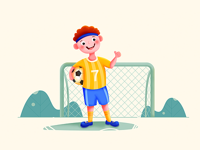 socker boy is back blue boy design football goal illustration people plant playground smile socker vector yellow