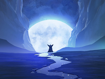 Praying blue digital art digital painting gods ice moon mountains night praying