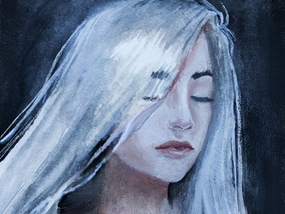 Gray Hair portrait traditional art watercolor white hair woman
