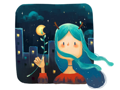 City Light city design girl illustration illustrator illustrator art night plant