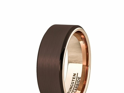 WEDDING BAND RARE BROWN INSIDE ROSE GOLD BEVELED EDGE