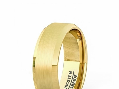 18K GOLD PLATED TUNGSTEN CARBIDE RING WITH BRUSHED BEVELED EDGES