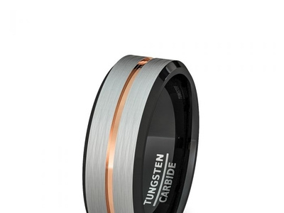 FASHION RING WHITE BRUSHED WITH ROSE GOLD GROOVE blue wedding bands for him brown cz ring engraved tungsten ring