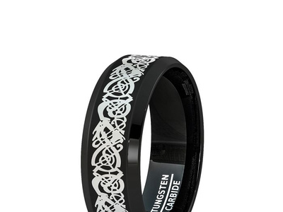 BLACK TUNGSTEN RING CELTIC DRAGON BEVELED EDGE COMFORT FIT camouflage tungsten bands meteorite tungsten rings