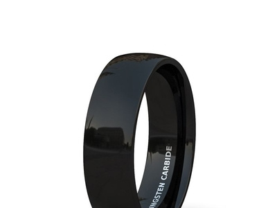 BLACK TUNGSTEN RING SOLID POLISHED DOME STYLE MENS WEDDING BAND
