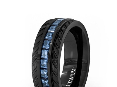 MEN'S TITANIUM BEVELED BRUSHED FINISH BLACK INLAY WEDDING BAND