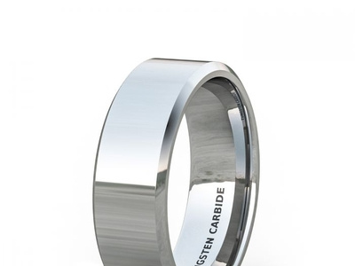 SOLID CHROME POLISHED BEVELED EDGE TUNGSTEN RING 8MM