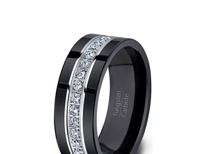 8MM BLACK TUNGSTEN RING FULLY STACKED WITH CUBIC ZIRCON brown cz ring