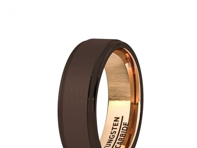 FASHION RING RARE BROWN TUNGSTEN RING INSIDE ROSE GOLD STEP EDGE