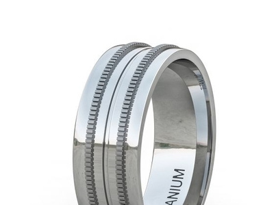 8MM TITANIUM RING DOUBLE MILIGRAIN DESIGN BEVELED EDGE