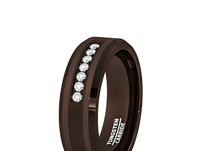 BROWN TUNGSTEN CARBIDE RING WITH CUBIC ZIRCON MENS WEDDING BAND tungsten carbide rings rose gold