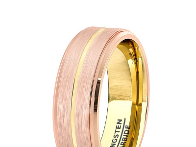 8mm Rose Gold Brushed Tungsten Ring Thin Gold Groove