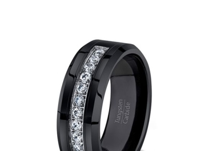 8MM BLACK TUNGSTEN CARBIDE RING 11 CZ TRILLION tungsten wedding rings for men