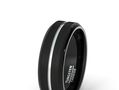 8MM BLACK TUNGSTEN RING BRUSHED WITH WHITE CENTER GROOVE