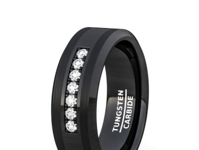 BLACK TUNGSTEN CARBIDE RING 7 CZ TRILLION MENS WEDDING by John Mike on ...