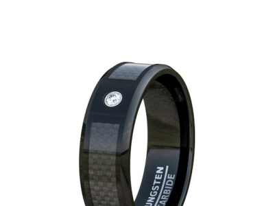 FASHION RING BLACK TUNGTEN RING 8MM CARBON FIBER CUBIC ZIRCON