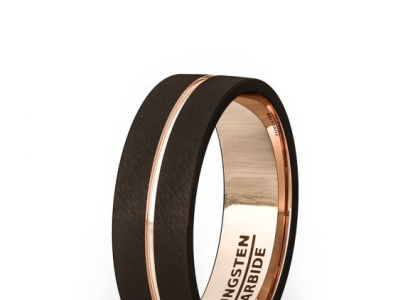 BROWN TUNGSTEN RING INSIDE ROSE GOLD GROOVE FLAT EDGE