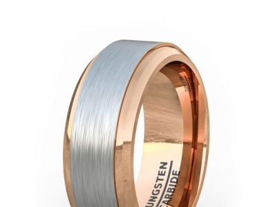 TWO TONE 8MM TUNGSTEN RING BRUSHED SURFACE ROSE GOLD STEP EDGE