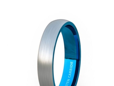 TUNGSTEN RING 4MM OUTSIDE BRUSHED DOME INSIDE BLUE stainless steel bracelet