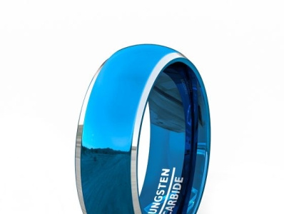 TWO TONE BLUE TUNGSTEN RING POLISHED BEVELED EDGES COMFORT FIT