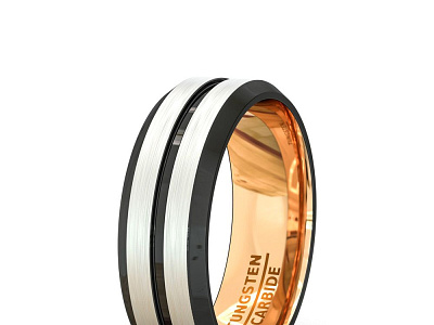 TUNGSTEN RING ROSE GOLD WITH BLACK GROOVE AND BEVELED EDGE