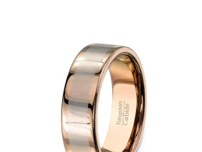 ROSE GOLD 8MM TUNGSTEN RING LASER INLAY FLAT EDGE COMFORT FIT