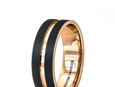 FASHION RING BRUSHED BLACK TUNGSTEN RING 8MM ROSE GOLD GROOVE