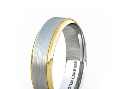 TWO TONE 6MM TUNGSTEN RING 18K GOLD STEP EDGE BRUSHED SURFACE