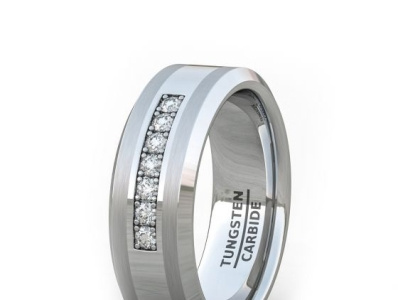 FASHION RING 8MM POLISHED TUNGSTEN RING WITH CUBIC ZIRCON STONES tungsten wedding rings for men
