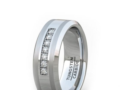 FASHION RING 8MM POLISHED TUNGSTEN RING WITH CUBIC ZIRCON STONES