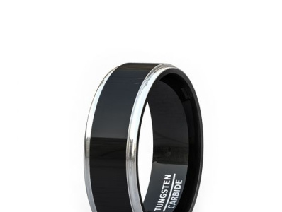 8MM HIGH POLISHED RAISED SURFACE STEP EDGE TWO TONE COMFORT FIT mens carbon fiber tungsten ring tungsten rings