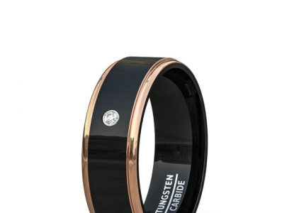 FASHION RING 8MM BLACK TUNGSTEN RINGS ROSE GOLD BEVELED EDGES