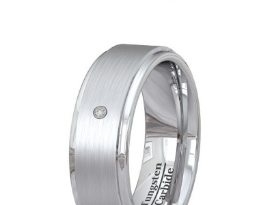 8MM TUNGSTEN RING BEVELED EDGE BRUSHED SURFACE WITH 1 CZ titanium wedding bands for men tungsten wedding rings for men