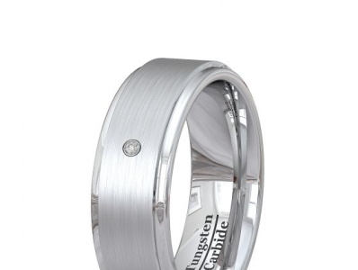 8MM TUNGSTEN RING BEVELED EDGE BRUSHED SURFACE WITH 1 CZ