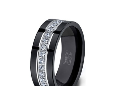 FASHION RING 8MM BLACK TUNGSTEN RING FULLY STACKED tungsten rings tungsten wedding rings for men