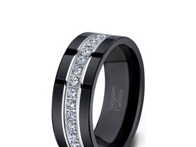 FASHION RING 8MM BLACK TUNGSTEN RING FULLY STACKED