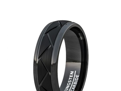 FASHION RING 8MM BLACKTUNGSTEN RING MATTE BRUSHED ZIGZAG GROOVE