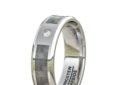 8MM TUNGSTEN RING BEVELED EDGE CARBON FIBER POLISHED