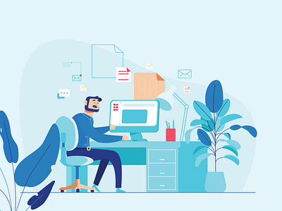 Man working at a desk animation branding design flat illustration logo minimal ui vector website