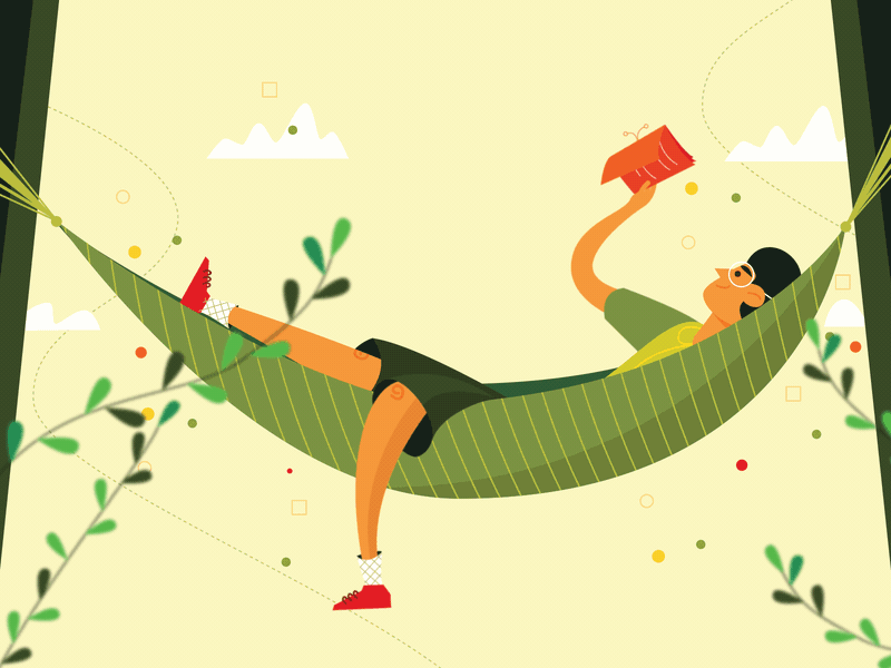 Man reading in a hammock animation art book design flat flat illustration flatdesign hammock illustration illustrator man minimal plants reading vector