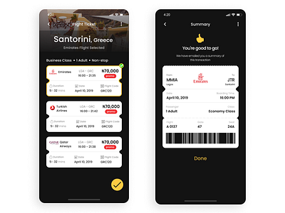 Mobile Travel App - Checkout and Summary animation app booking checkout dark theme dark ui design flight flight booking interaction design pixeldahn summary travel travel app typography ui ux vector website