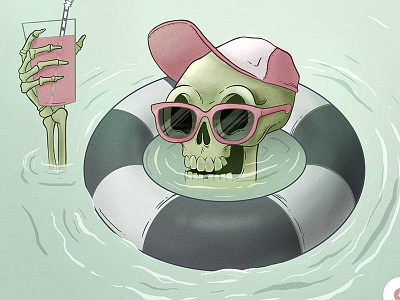 End Of Summer drink illustration skeleton summer swimming water