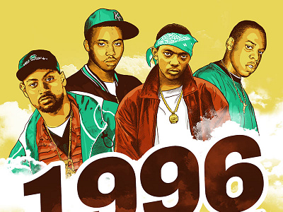 1996 A year of rap singles - east coast edition ghostface green illustration jay z music nas prodigy rap yellow