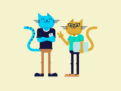 Cats illustration cats character design computer flat geek illustration phone